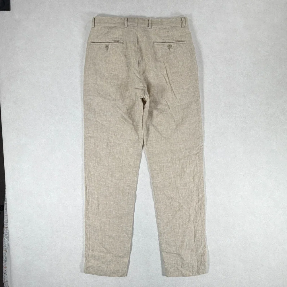 Joseph Abboud Mens 30x32 Linen Pants Tan Beige Straight Leg Dress Trousers